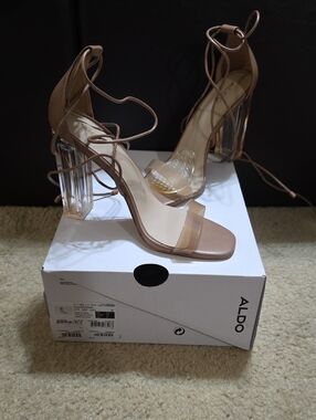 ALDO Nude Lace-Up Clear Block Heel Sandals